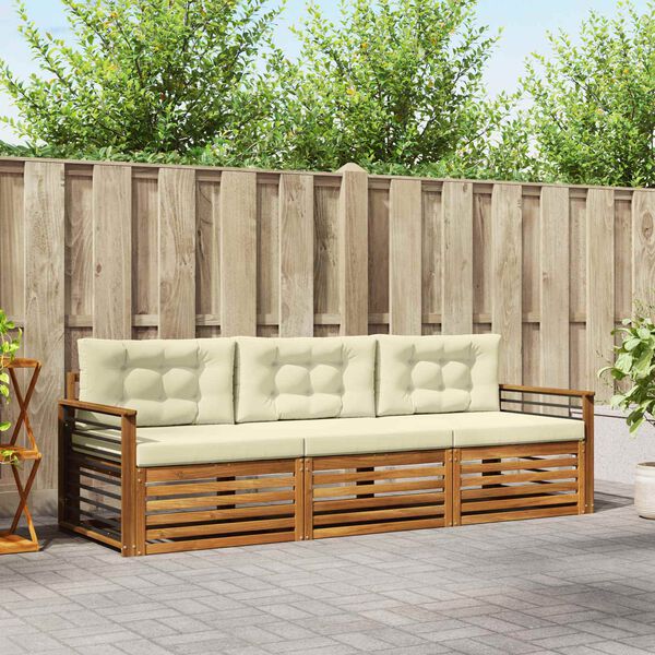 vidaXL Set de canapele de exterior cu pernă 3 pcs Natural și Crem