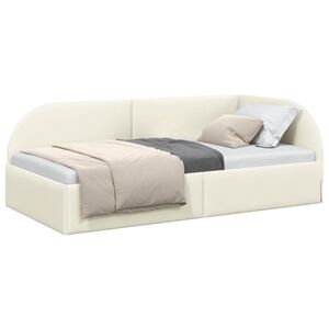 vidaXL Cadru de pat colțar cu headboard Crem 90 cm x 200 cm Catifea
