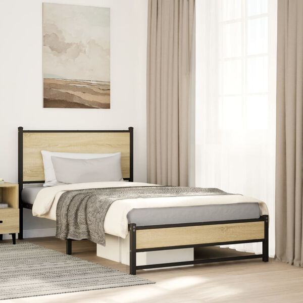 vidaXL Cadru pat metalic fără saltea, stejar sonoma, 100x200 cm
