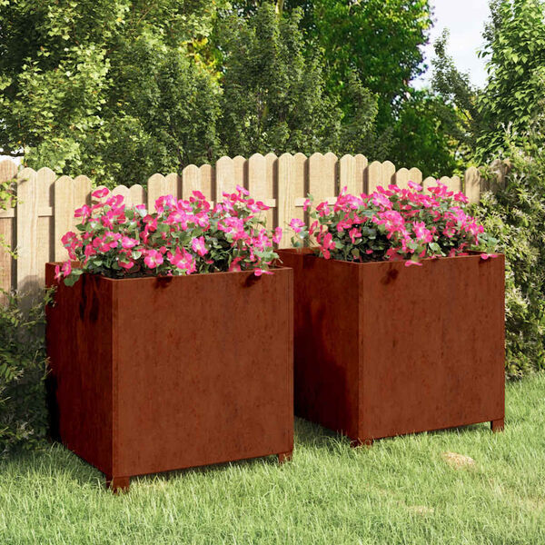 vidaXL Jardiniere cu picioare 2 buc. ruginiu 50x50x50 cm oțel corten