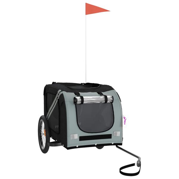 vidaXL Remorcă bicicletă animale companie gri/negru textil oxford/fier