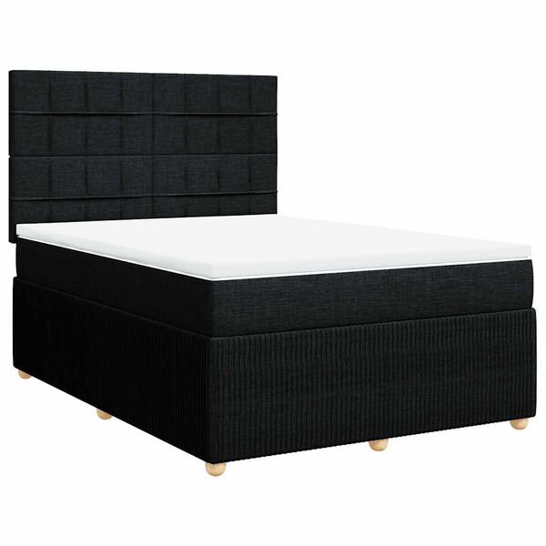vidaXL Pat box spring cu saltea, negru, 140x190 cm, textil