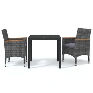 vidaXL Set de masă pentru grădină cu perne, 3 piese, gri, poliratan