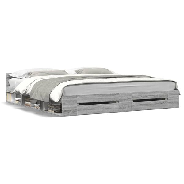 vidaXL Cadru de pat cu sertare gri sonoma 180x200 cm lemn prelucrat