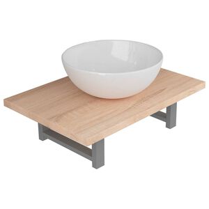 vidaXL Set mobilier de baie din două piese, stejar, ceramică