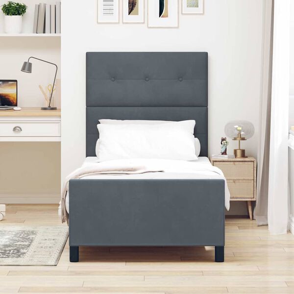 vidaXL Pat cu arcuri cu headboard Gri &icirc;nchis 100 x 200 cm Catifea