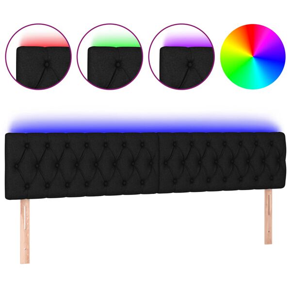 vidaXL Tăblie de pat cu LED, negru, 200x7x78/88 cm, textil