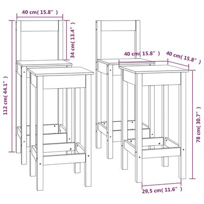 vidaXL Set scaune de bar, negru, 4 piese, lemn masiv de pin