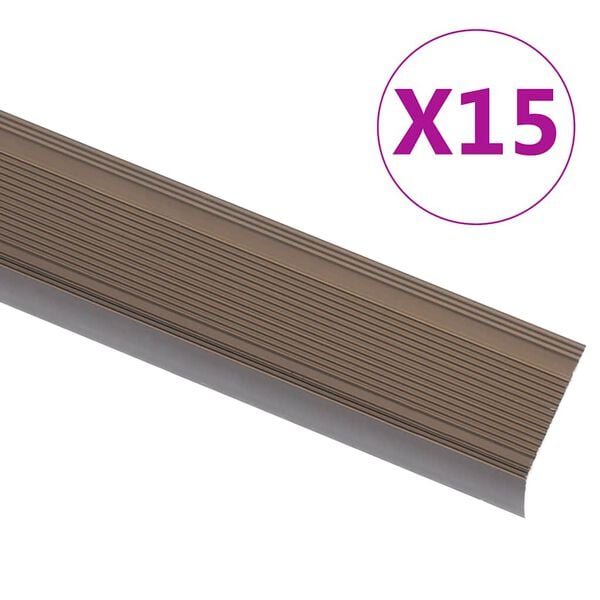 vidaXL Profile trepte &icirc;n formă de L, 15 buc., maro, 90 cm, aluminiu