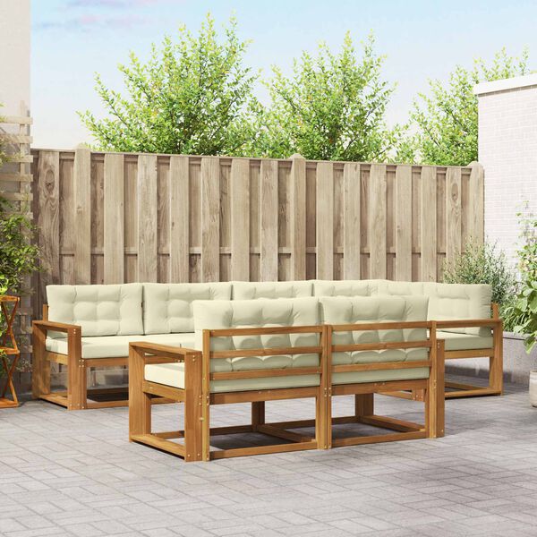 vidaXL Set de canapele de exterior cu pernă 7 pcs Natural și Crem