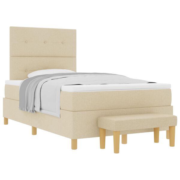 vidaXL Pat cu arcuri cu saltea cu headboard Crem 120 x 200 cm țesătură