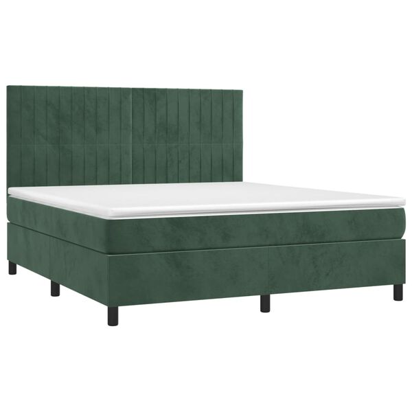 vidaXL Pat box spring cu saltea, verde &icirc;nchis, 160x200 cm, catifea