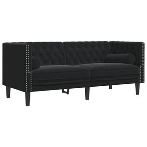 vidaXL Canapea Chesterfield cu pernuțe/2 locuri, negru, catifea