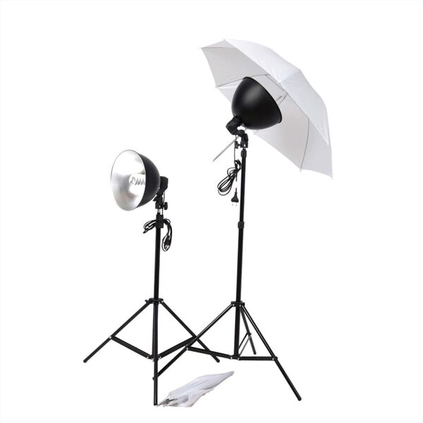 vidaXL Kit studio foto cu set de lumină, fundal și reflector
