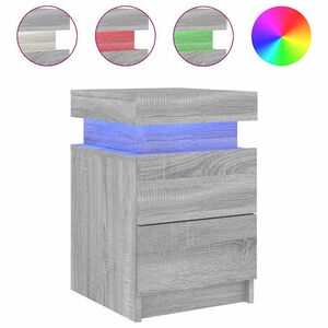 vidaXL Noptieră cu lumini LED, gri sonoma, 35x39x55 cm
