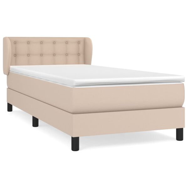 vidaXL Pat box spring cu saltea, cappuccino, 100x200cm piele ecologică