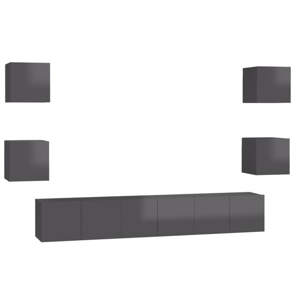 vidaXL Set de dulapuri TV, 7 piese, gri extralucios, lemn prelucrat