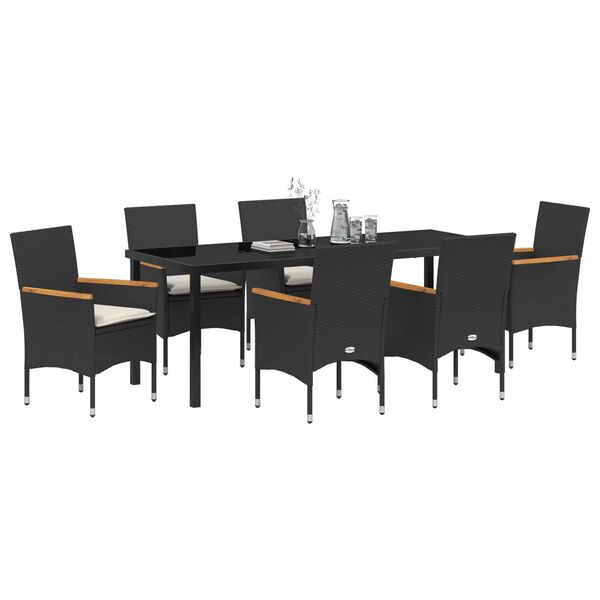 vidaXL Set de masă pentru grădină cu pernă 7 pcs Negru poliratan