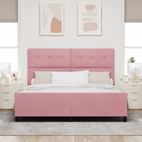 vidaXL Pat cu arcuri cu headboard Roz 180 x 200 cm Catifea