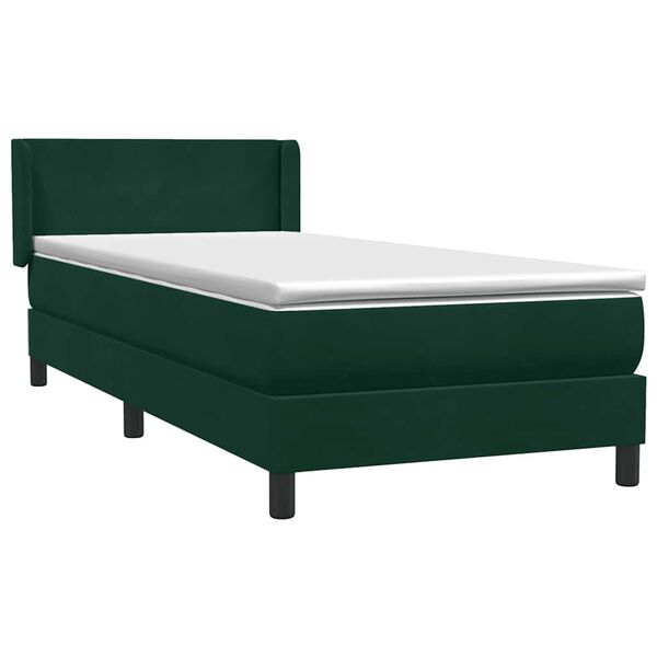 vidaXL Pat box spring cu saltea, verde &icirc;nchis, 100x220 cm, catifea