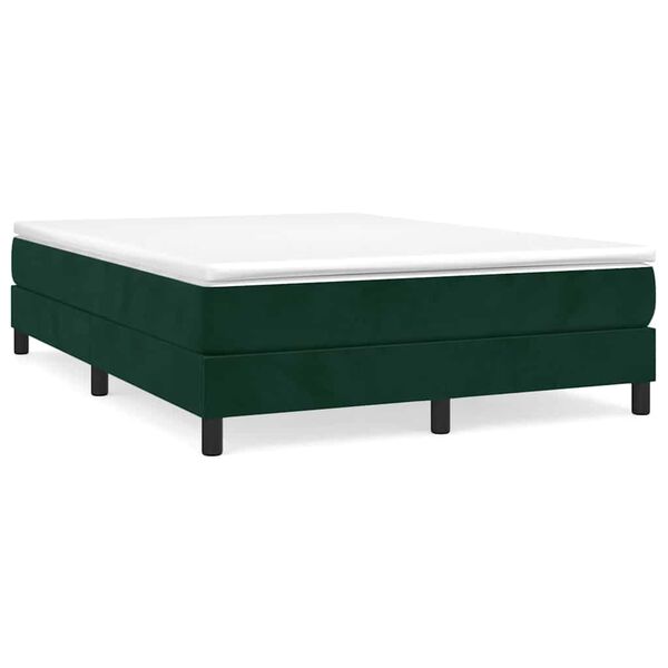 vidaXL Pat box spring cu saltea, verde &icirc;nchis, 140x200 cm, catifea