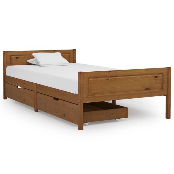 vidaXL Cadru de pat cu 2 sertare maro miere 100x200 cm lemn masiv pin