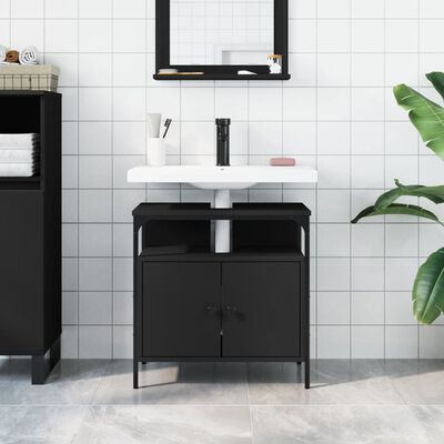 vidaXL Dulap pentru chiuvetă baie, negru, 60x30x60 cm, lemn prelucrat