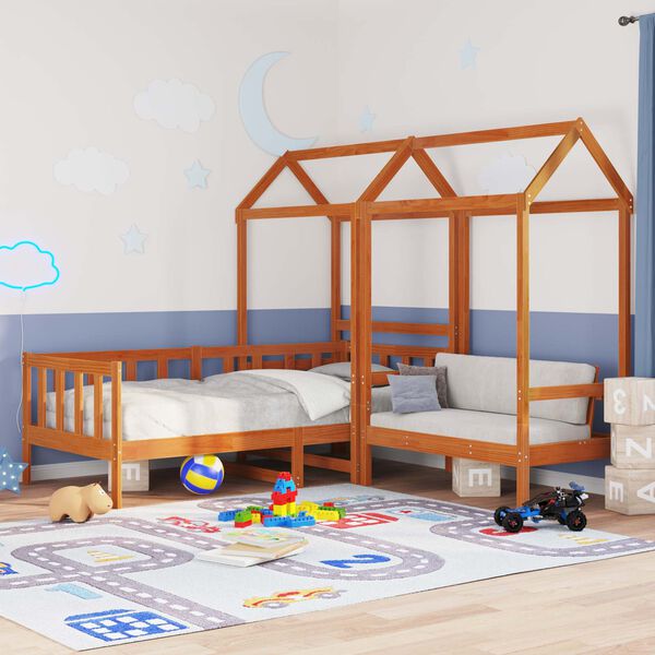 vidaXL Set de Pat pentru Zi 3 pcs Maroniu cerat Lemn de pin masiv