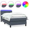 vidaXL Pat cu arcuri cu saltea și LED, gri &icirc;nchis, 80x220 cm, catifea