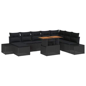 vidaXL Set de masă pentru grădină cu pernă 9 pcs Negru și Maro