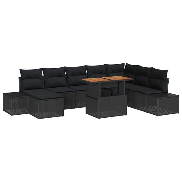 vidaXL Set de masă pentru grădină cu pernă 9 pcs Negru și Maro