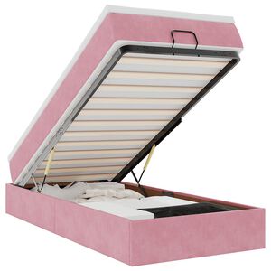 vidaXL Cadru de pat otoman cu saltea, catifea roz 90x200cm