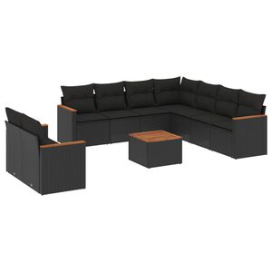 vidaXL Set canapele de grădină cu perne, 10 piese, negru, poliratan