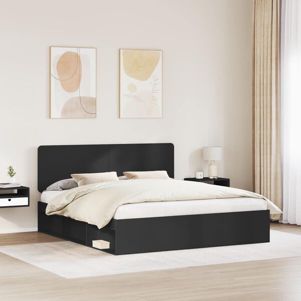 vidaXL Cadru de pat cu headboard Negru 180 x 200 cm Lemn de pin masiv