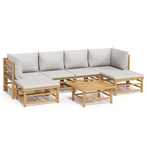 vidaXL Set mobilier de grădină cu perne gri deschis, 7 piese, bambus