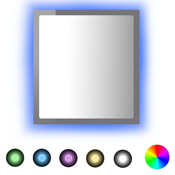 vidaXL Oglindă de baie cu LED, gri extralucios, 40x8,5x37 cm, acril