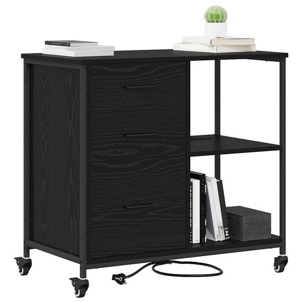 vidaXL Cabinet cu Stație de &Icirc;ncărcare Stejar Negru 76 x 41 x 72 cm