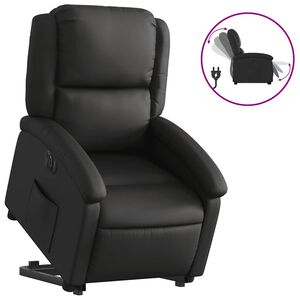 vidaXL Fotoliu rabatabil electric cu ridicare, negru, piele naturală