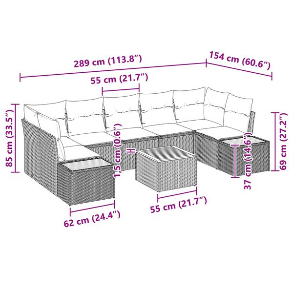 vidaXL Set de canapele pentru grădină cu pernă 8 pcs Negru Rattan poli