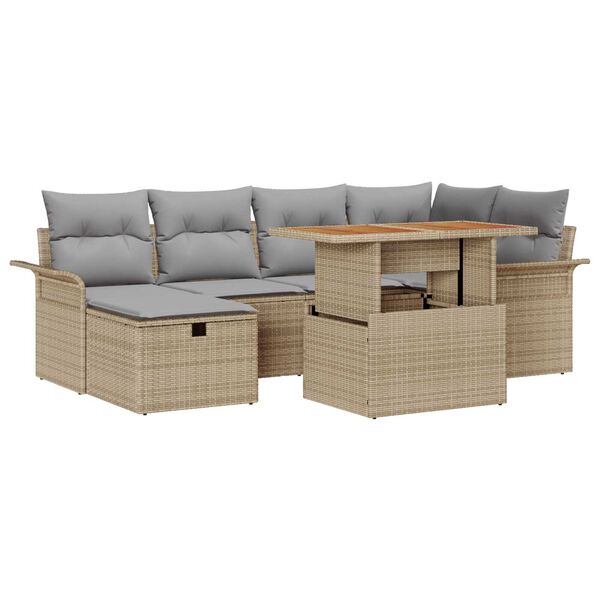 vidaXL Set de canapele pentru grădină cu pernă 7 pcs Bej Rattan poli