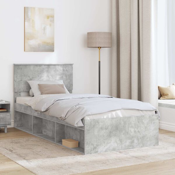 vidaXL Cadru de pat cu headboard Gri Concret 90 x 190 cm Lemn compozit
