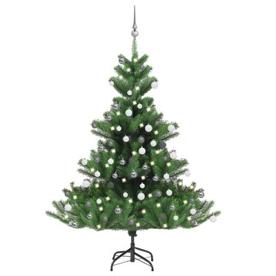 vidaXL Pom Crăciun artificial brad Nordmann LED&globuri verde, 150 cm