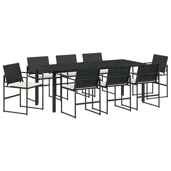 vidaXL Set de masă pentru grădină 9 pcs Negru