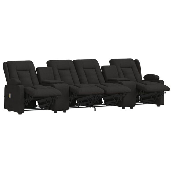 vidaXL Fotoliu masaj rabatabil cu 4 locuri/suport pahar, negru, textil