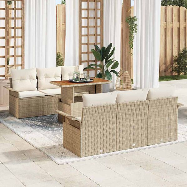 vidaXL Set de canapele pentru grădină 7 pcs Bej Rattan poli