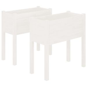vidaXL Jardiniere de grădină, 2 buc., alb, 70x31x70 cm, lemn masiv pin