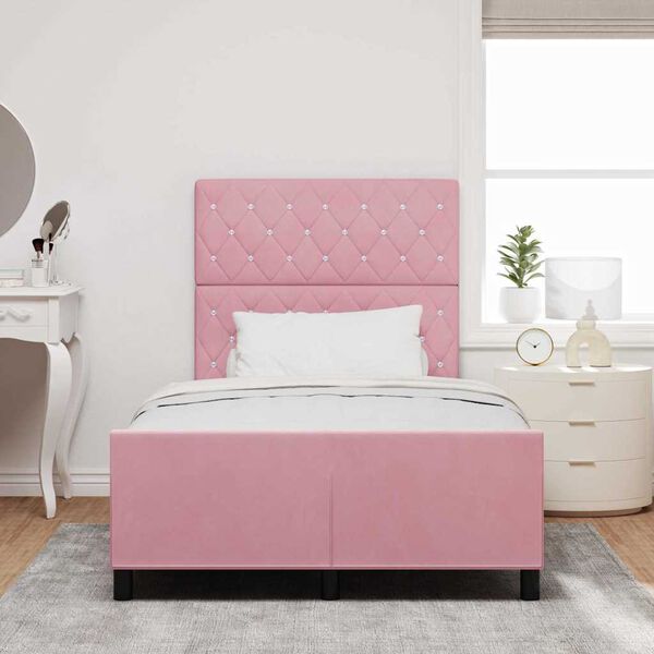 vidaXL Pat cu arcuri cu headboard Roz 120 x 200 cm Catifea