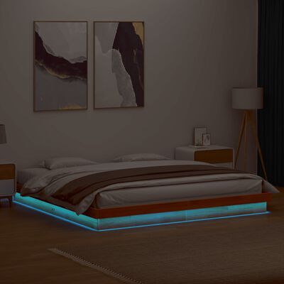 vidaXL Cadru de pat cu LED, maro ceruit, 180x200 cm, lemn masiv de pin