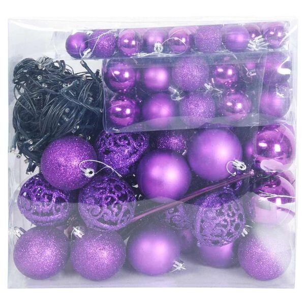vidaXL Set de Globuri de Crăciun cu 300 LED 120 pcs Violet Plastic