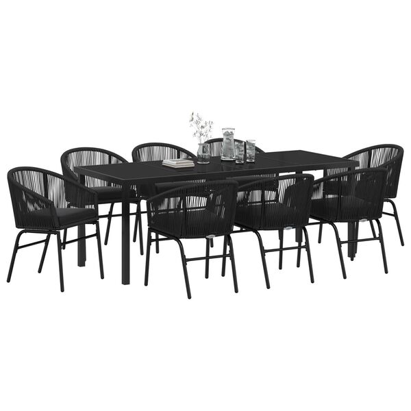 vidaXL Set de masă pentru grădină 9 pcs Negru